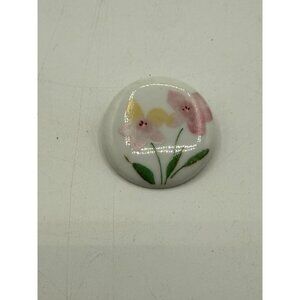 Vintage Hallmark Cards Inc Round Porcelain Floral Painted Brooch Pin
